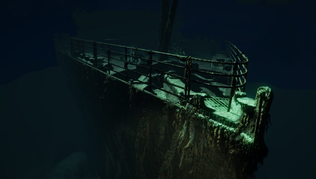 Der Bug der Titanic am Meeresgrund als Screnshot aus Titanic VR