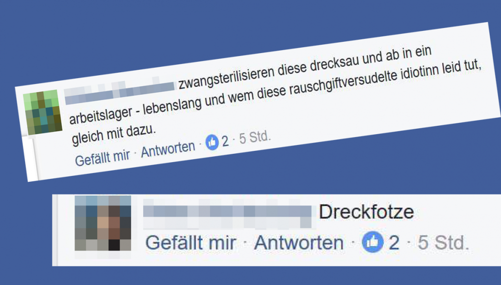 Screenshot von Hasspostings gegen Stefanie Sprengnagel