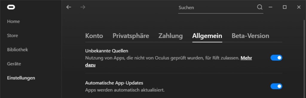 Oculus Rift: Unbekannte Quellen zulassen